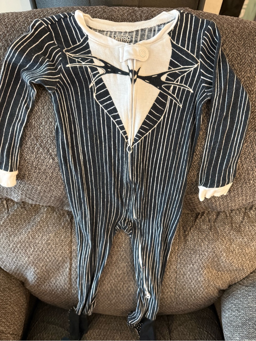 Disney Black and White Pinstripe Baby Footed One-Piece (Jack Skellington)